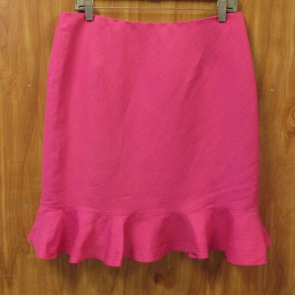 LONDON TIMES Linen Blend Hot Pink Skirt Size 12 Ruffled Bottom Lined Bubblegum - Picture 1 of 9